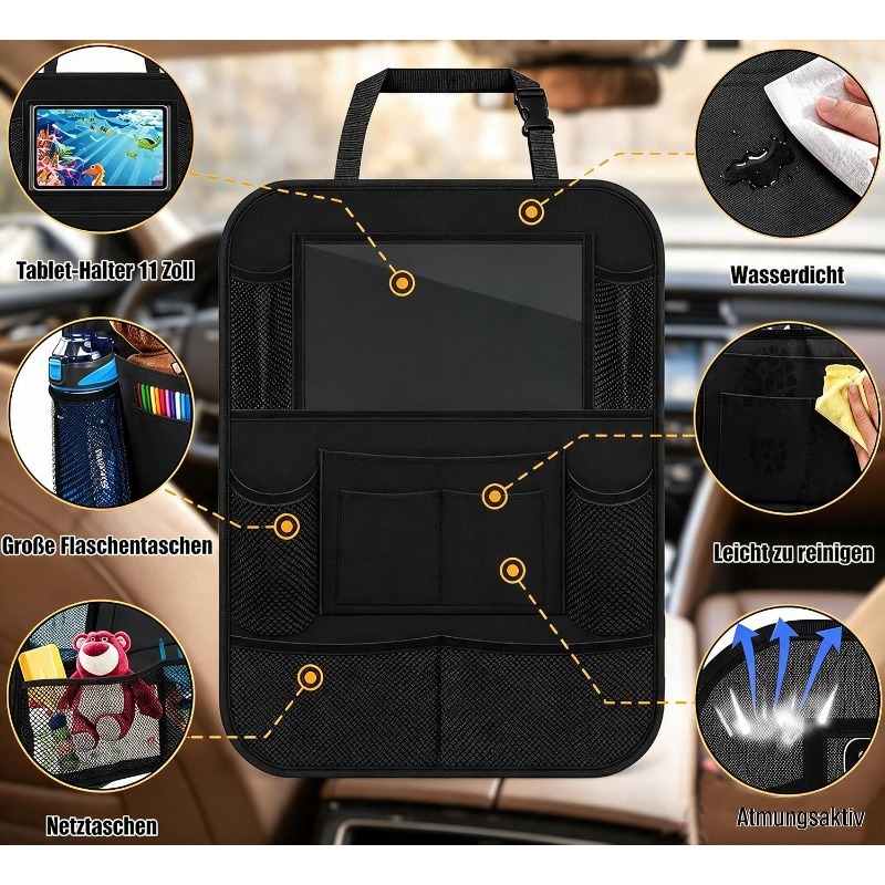 Tablet And Accessories Bag - Car Backseat Organizer with Touch Screen